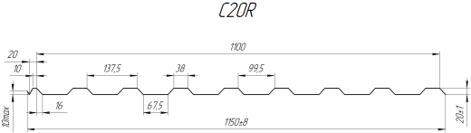 Профнастил С20R 1150/1100x0,5 мм, 7037 пыльно-серый глянцевый
