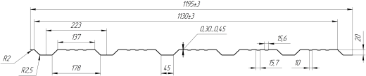 Профнастил К20 1185/1120x0,45 мм, 6002 лиственно-зеленый глянцевый